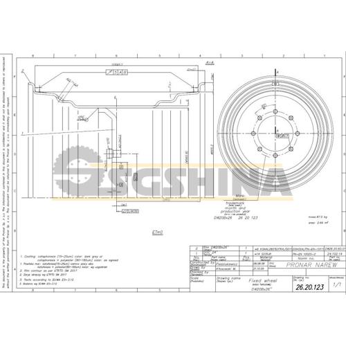 Колесо DW20Bx26 чертеж (26.20.123) RAL9006 Pronar